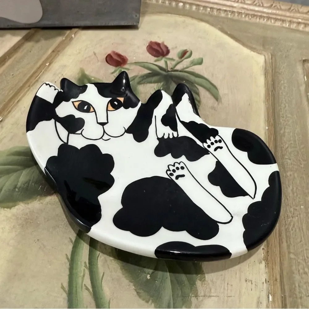 Cats by Nina Lyman Tuxedo Kitty Spoon Rest Trinket Dish